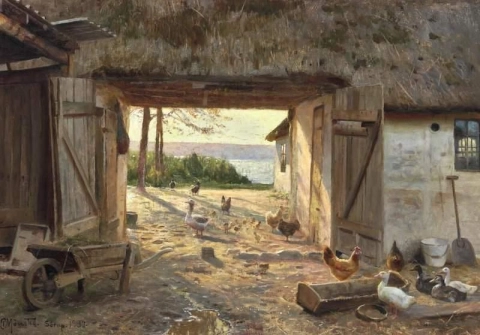 View Towards Lake Esrum From The Courtyard Of A Thatched Farmhouse 1937