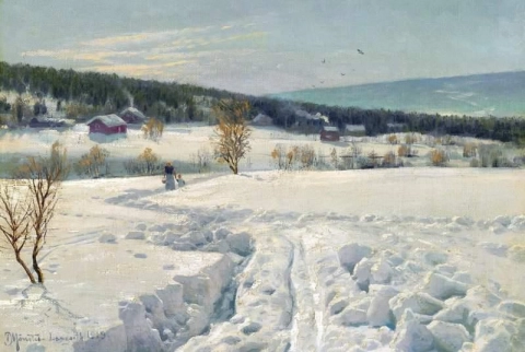 المناظر الطبيعية الشتوية في لانجسيث بالقرب من ليلهامر في النرويج عام 1919