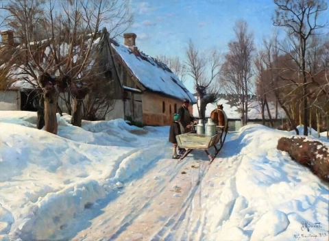 Winter Landscape With A Milkman In Hoje Taastrup
