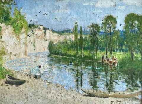 Vaskekvinne ved elven 1910