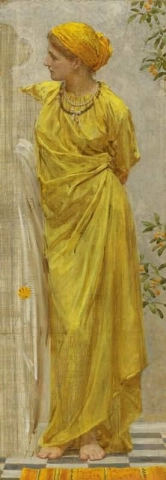 Figura in piedi in giallo e arancione. Studio per topazio circa 1879