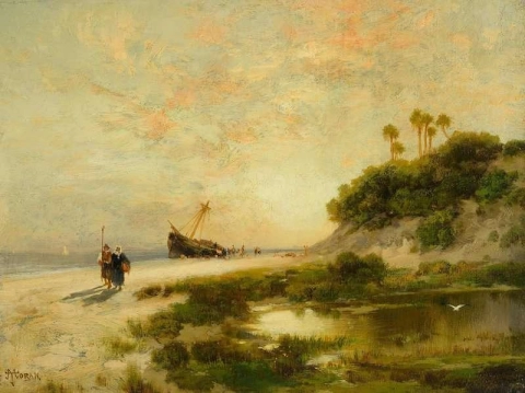 Сцена на пляже на острове Форт-Джордж, Флорида, около 1878 года.