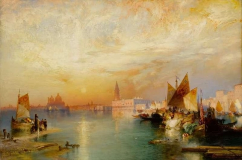 Sonnenuntergang Santa Maria und der Herzogspalast Venedig 1902