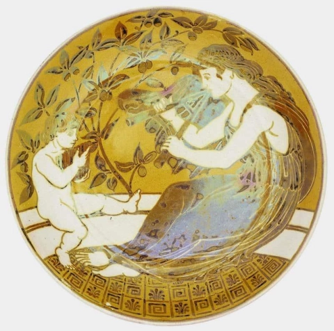 A Luster Charger With Classical Female And Child Ca. 1880