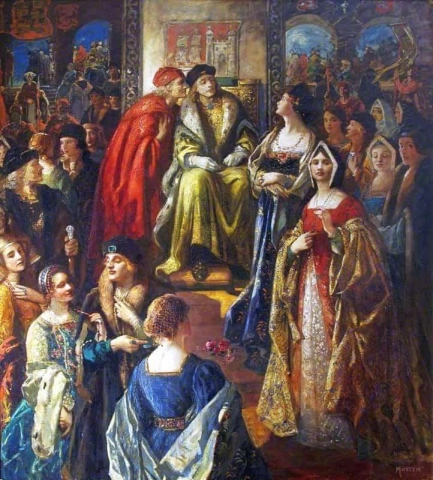 El rey Enrique VII multa a los ciudadanos de Bristol porque sus esposas estaban muy bien vestidas 1490 Ca. 1919-20