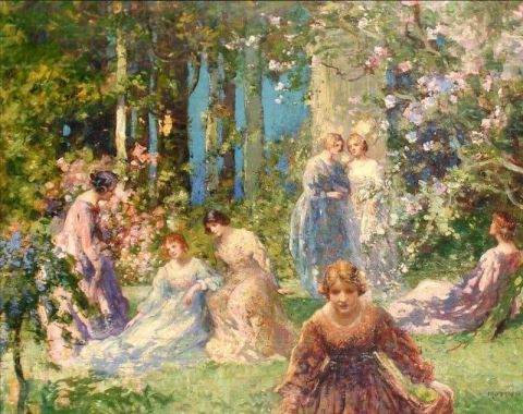 Dames in een tuin
