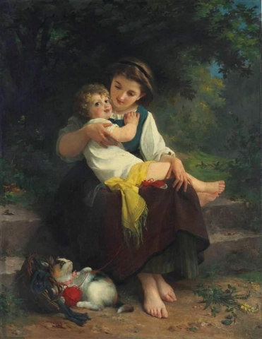 Mutter und Kind mit einem Kätzchen 1875