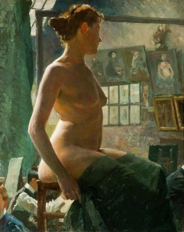 En naken kvinne som sitter på Julian S Atelier Rue Du Dragon 1902