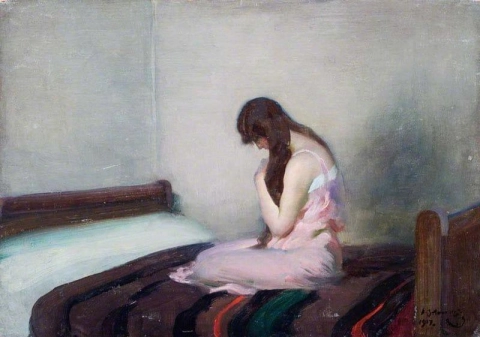 En flicka på en säng 1917