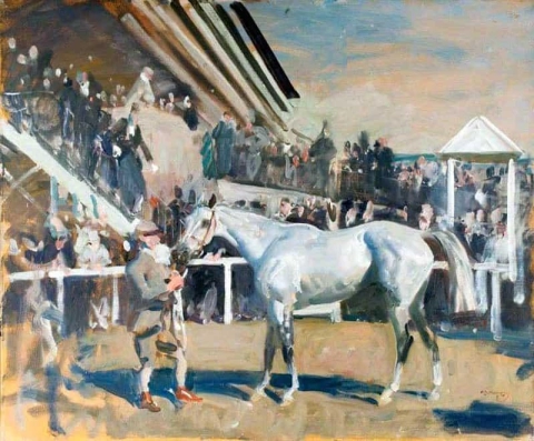 A Gray Horse In The Unsaddling Paddock Epsom