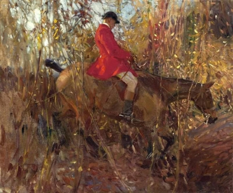 Ein Jäger nähert sich einem Graben 1908