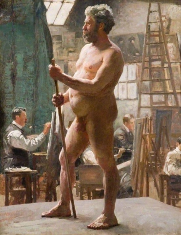 En studie av en manlig naken i Julian S Atelier Paris Ca.1902