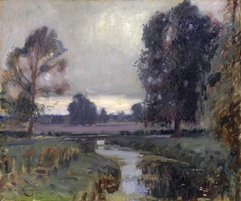 A Suffolk Pastoral - The River Dove With A Distant Clover Field 1909