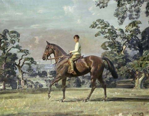 阿图罗·冯·施罗德斯 (Arturo Von Schroeders) 骑着马球小马，风景如画，约 1929 年