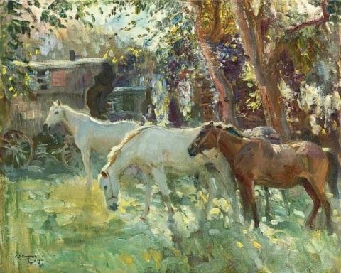 Pferde und Zigeunerwagen 1911