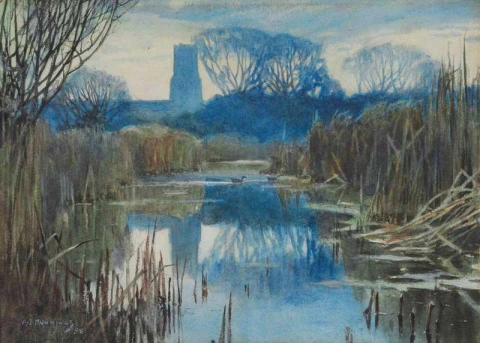 Marshy Landscape With A View Of Mendham Church Suffolk 1898