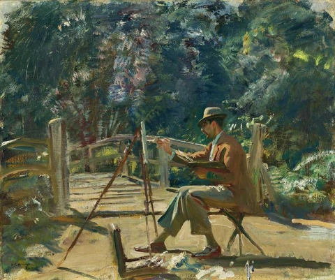 Maurice Codner Sketching By The Bridge At Wiston