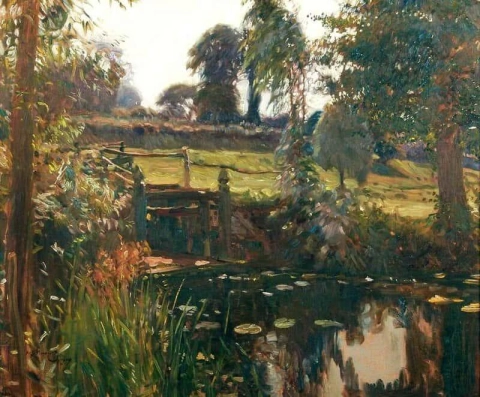 艺术家之家附近的 Mendham 磨坊池，1909 年