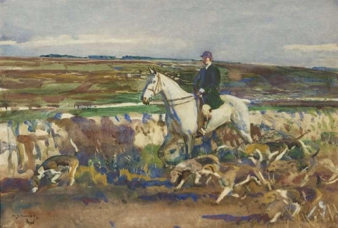 On The Way To Zennor. A Huntsman With His Hounds Ca. 1912