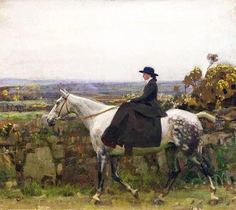 Porträtt Av En Ryttare. Florence Munnings på det grå stoet 1914