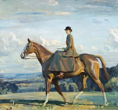 Porträtt Av Lady Barbara Lowther Till Häst