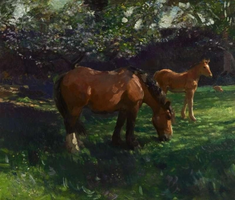 春天的苹果花与母马和小马驹 1906