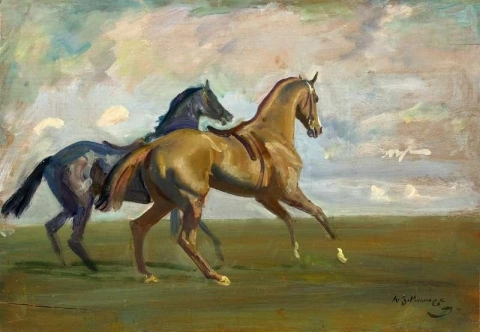 Två kapplöpningshästar i början