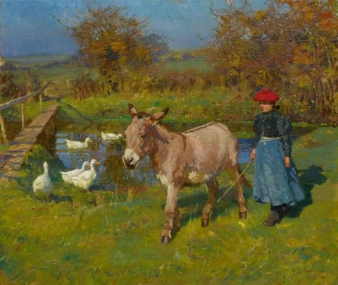 Woman With A Donkey And Geese 1904