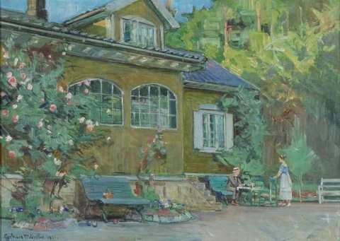 Muster mit gelbem Haus 1921