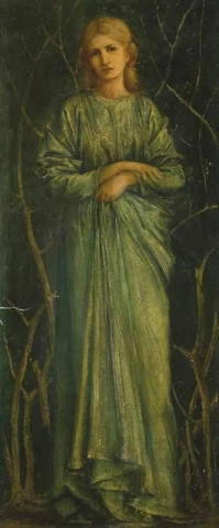 Een vrouw in groene gordijnen 1880-1885