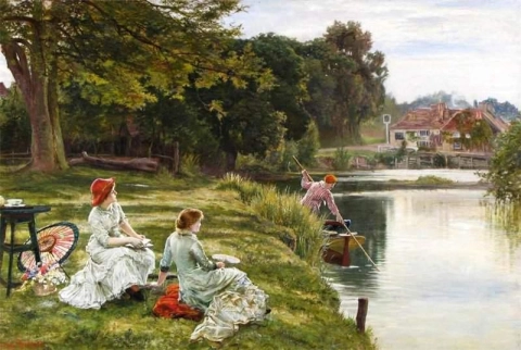 Tee am Fluss in der Nähe des Schwans in Pangbourne 1885
