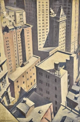 Blick hinunter auf die Innenstadt von 1920