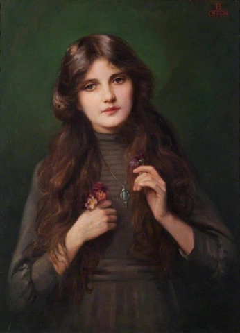 Porträtt av en okänd flicka i en grå klänning ca 1900-20