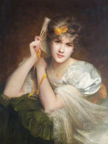一位拿着扇子的陌生女子的肖像，约 1910-15 年