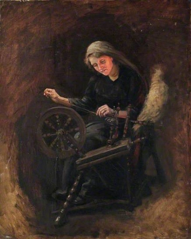 糸車を握る女性
