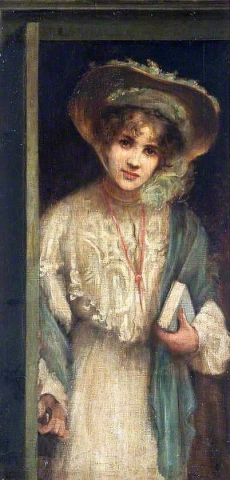Kvinne som går inn gjennom en dør 1886-1917
