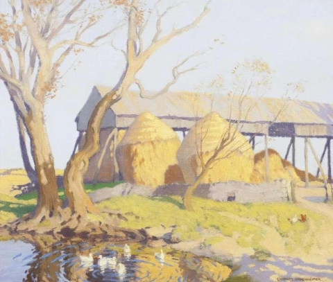 Ducks By A Hay Barn