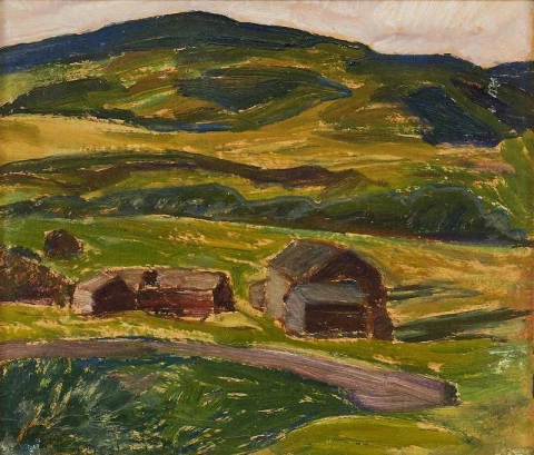 Nordic Landscape With Red Cottages