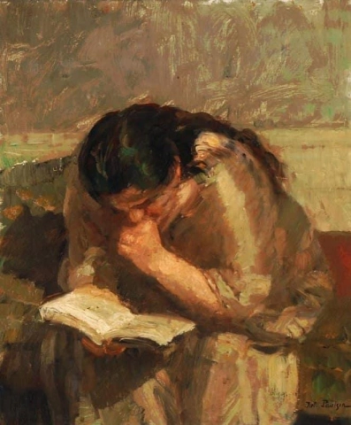 En Kvinna Läser En Bok