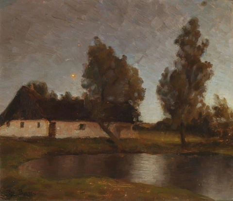 Landscape With A Farmhouse By A Lake At Dusk