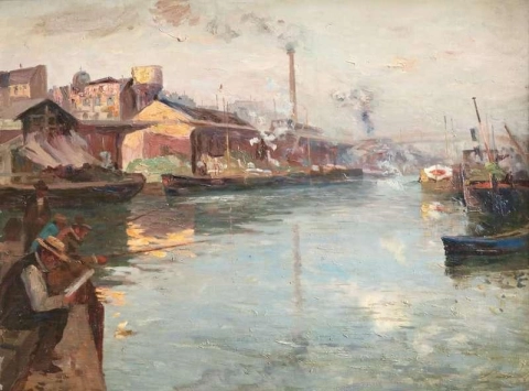 巴黎塞纳河钓鱼，约 1900 年