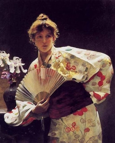 부채를 들고 있는 여인, 1883년경
