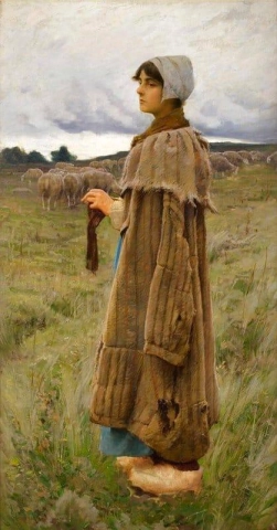 田野里的牧羊女，约 1890 年