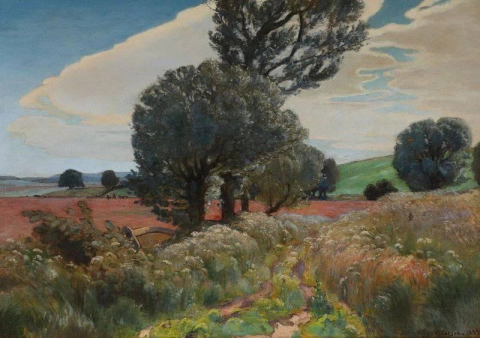Um caminho coberto de vegetação serpenteando pelos campos, verão de 1892