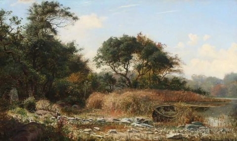 Utsikt fra Skarridso med en bundet jolle 1876