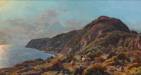 Uitzicht op een kust met grazend vee, 1906