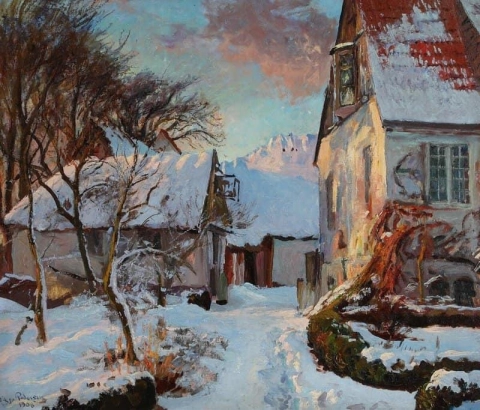 Vinteraften Ved Gavlen. Frost. Blick vom Karlsberg auf Hillerod 1908