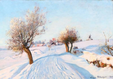 Talvimaisema kylän laitamilla 1889
