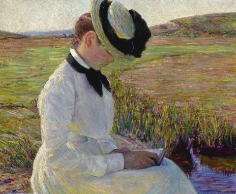 Mädchen liest ein Buch, ca. 1902-04
