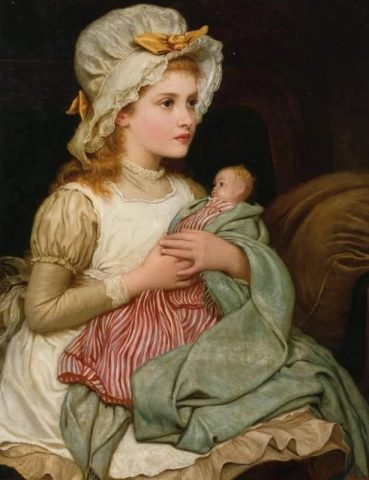 En ung jente med dukken sin 1879
